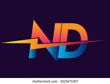 Letter ND logo with Lightning icon, letter combination Power Energy Logo design for Creative Power ideas, web, business and company.
