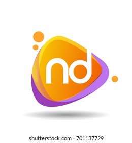 Letter ND logo in triangle splash and colorful background, letter combination logo design for creative industry, web, business and company.