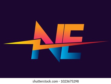 Letter NE logo with Lightning icon, letter combination Power Energy Logo design for Creative Power ideas, web, business and company.