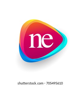 Letter NE logo in triangle shape and colorful background, letter combination logo design for company identity.