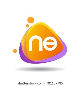 Letter NE logo in triangle splash and colorful background, letter combination logo design for creative industry, web, business and company.