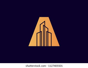 Letter A Negative Space Building And Construction Logo