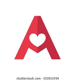 Letter A with negative space heart shape logo for medical company, etc.