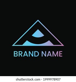 Letter A Negative Space Pyramid Logo Concept. Gradient. Blue and Purple. Logo, Icon, Symbol and Sign. Black Background. Modern. Minimalist Logo