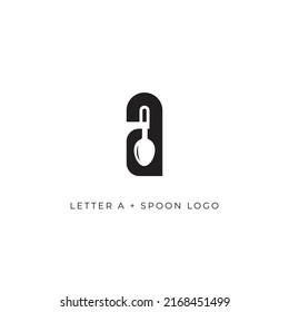 Letra A y icono del logotipo de la cuchara de espacio negativo