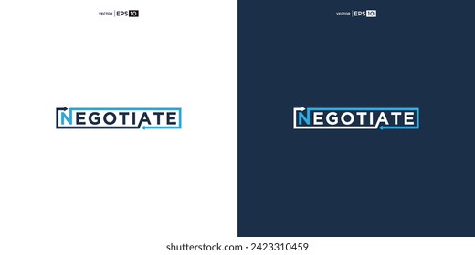 letter NEGOTIATE wordmark logo typography. logo depicted with two arrows intertwined within the curves, symbolizing the concept of negotiation.