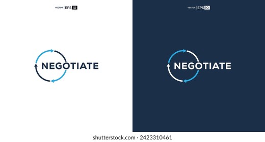 letter NEGOTIATE wordmark logo typography. logo depicted with two arrows intertwined within the curves, symbolizing the concept of negotiation.