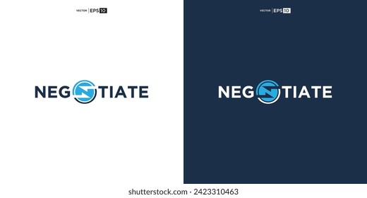 letter NEGOTIATE wordmark logo typography. logo depicted with two arrows intertwined within the curves, symbolizing the concept of negotiation.