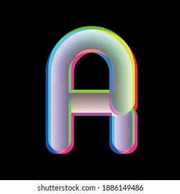 Letter A in neon glitch style. Gradient bold type. Vector illustration