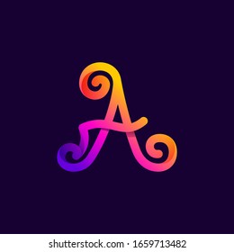 Letra A neon light logo. Fuente de guión manuscrita vectora para las etiquetas de discoteca, empresa futurista, carteles de casino, etc.