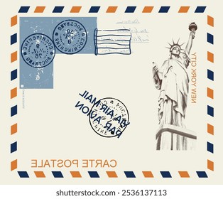 Letter from New York with Statue of Liberty painted. Stylization. Vector illustration.
