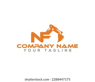 Letter NF Excavator Logo Design Concept. Creative Excavators, Construction Machinery Special Equipment Vector Illustration.