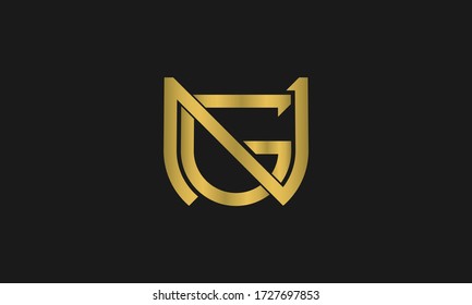 Letter NG, GN monogram logo and shield sign combination. Line art logo design. Symbolizes reliability, safety, power, security.
