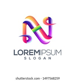 letter NH gradient color logo design