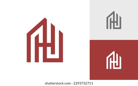 Letter NH or HN initial monogram with house shape logo design vector