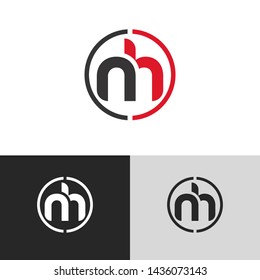 Letter nh linked lowercase logo design template elements. Red letter Isolated on black white grey background. Suitable for business, consulting group company.