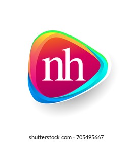 Letter NH logo in triangle shape and colorful background, letter combination logo design for company identity.