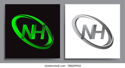 letter NH logotype design for company name colored Green swoosh and grey. vector set logo design for business and company identity.
