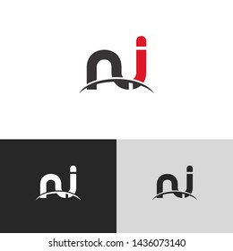 Letter ni linked lowercase logo design template elements. Red letter Isolated on black white grey background. Suitable for business, consulting group company.