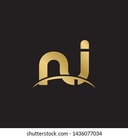 Letter ni linked lowercase logo design template elements. Gold letter Isolated on black  background. Suitable for business, consulting group company.