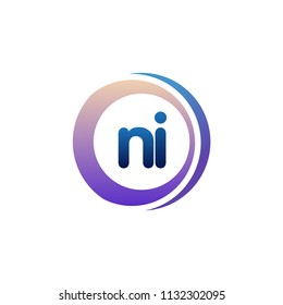 Letter NI logo with colorful circle, letter combination logo design with ring, circle object for creative industry, web, business and company.
