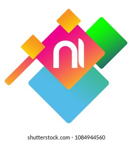 Letter NI logo with colorful geometric shape, letter combination logo design for creative industry, web, business and company.