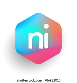 Letter NI logo in hexagon shape and colorful background, letter combination logo design for business and company identity.
