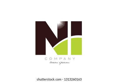 letter ni n i alphabet combination logo icon design with green and brown color suitable for a company or business