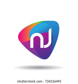 Letter NJ logo with colorful splash background, letter combination logo design for creative industry, web, business and company.
