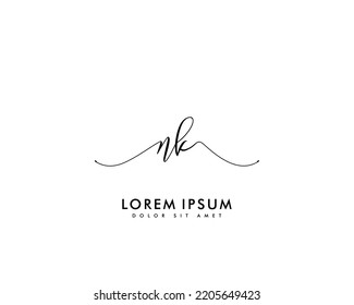 Letter NK Initial handwriting logo with signature and hand drawn style.