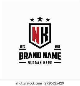 letra NK monograma escudo estrela logotipo modelo vetorial