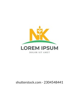 Letter NK with plant leaf growth logo design concept. Vector illustration isolated object on white background