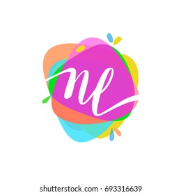 Letter NL logo with colorful splash background, letter combination logo design for creative industry, web, business and company.