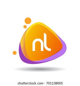 Letter NL logo in triangle splash and colorful background, letter combination logo design for creative industry, web, business and company.