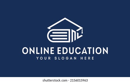 Letter NL Online Education Vector Icon Illustration. Hat, Book, Pen, Pencil And Play Button. Education Icon Suitable for Web, Banner, Flyer, Sticker, Card, Background.