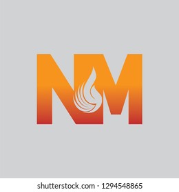 Letter NM design and a combination of fire for logos or icons that are very modern and simple. Vector EPS 10.