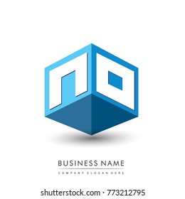 Letter NO logo in hexagon shape and blue background, cube logo with letter design for company identity.
