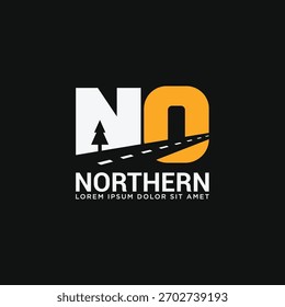 Letter NO with road and tree logo design. Initial NO monogram street path way symbol logo icon vector illustration