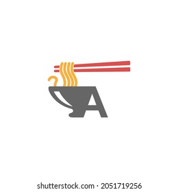 Letter A with noodle icon logo design vector template