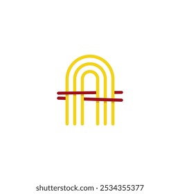 Letter A Nudellogo Design. Anfangsbuchstabe A mit Nudel und Stäbchen.