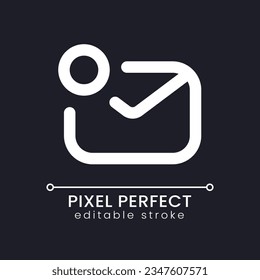Icono de ui lineal blanco perfecto para el tema oscuro. Comunicación digital. Pictograma de la línea del vector. Símbolo de interfaz de usuario aislado para el modo nocturno. Trazo editable. Fuente de Poppins utilizada