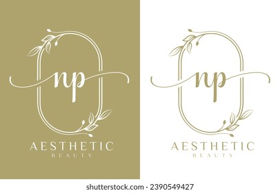 Letter NP Beauty Logo with Flourish Ornament