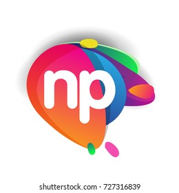 Letter NP logo with colorful splash background, letter combination logo design for creative industry, web, business and company.