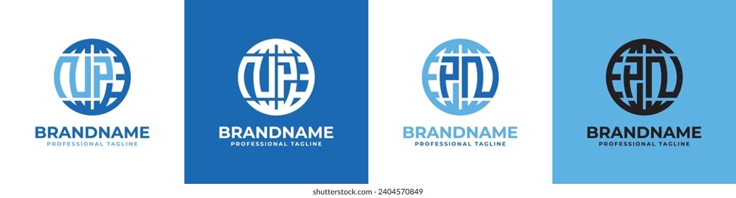 Letter NP and PN Globe Logo Set, suitable for any business with NP or PN initials.
