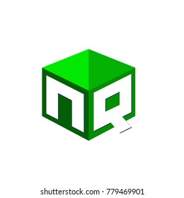 Letter NQ logo in hexagon shape and green background, cube logo with letter design for company identity.
