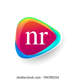 Letter NR logo in triangle shape and colorful background, letter combination logo design for company identity.