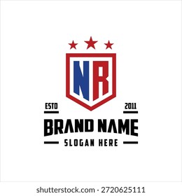 letra NR monograma escudo estrela logotipo design vetor modelo