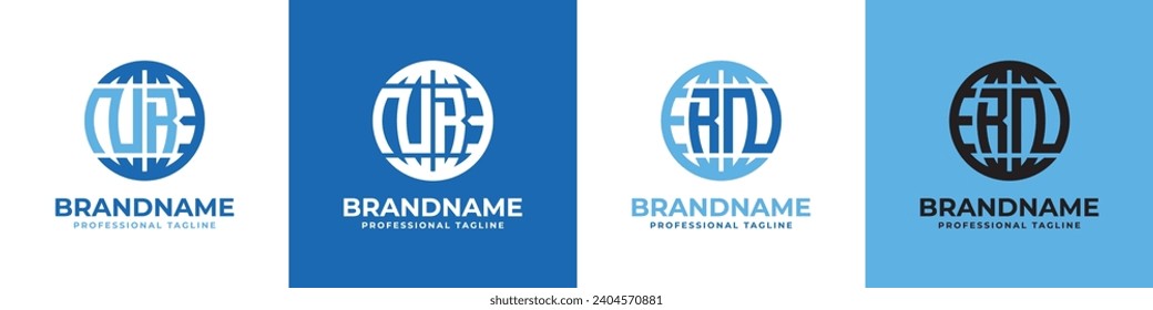 Letter NR and RN Globe Logo Set, suitable for any business with NR or RN initials.
