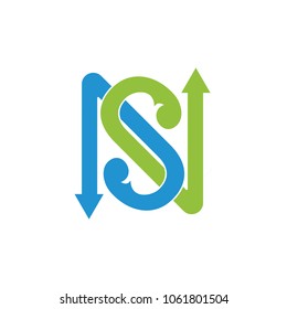 letter ns linked arrows logo