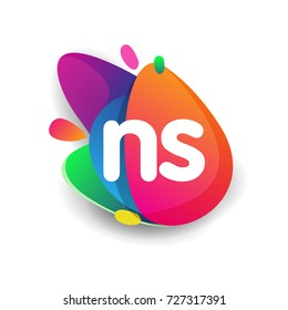 Letter NS logo with colorful splash background, letter combination logo design for creative industry, web, business and company.